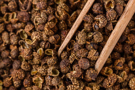 fragrant Sichuan pepper on white acrylic background.の写真素材