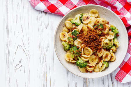 orequette pasta with broccoli on a white background.の写真素材