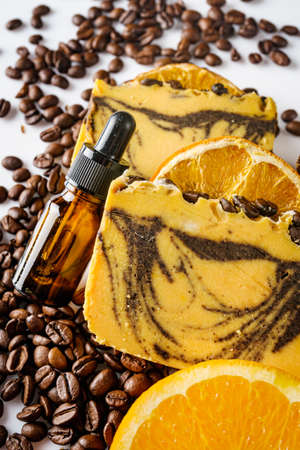 handmade soap on a white acrylic background.の写真素材