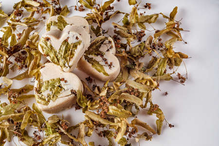 handmade soap on a white acrylic background.の写真素材