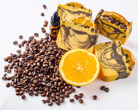 handmade soap on a white acrylic background.の写真素材