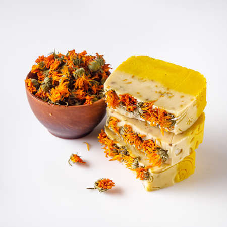 handmade soap on a white acrylic background.の写真素材