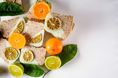 handmade soap on a white acrylic background.の写真素材