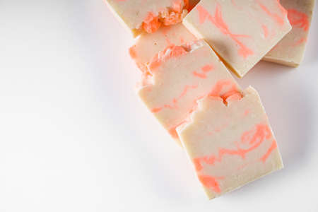 handmade soap on a white acrylic background.の写真素材