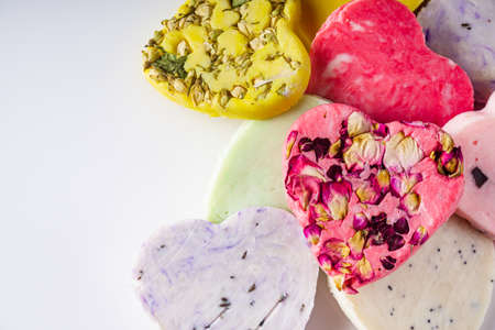 handmade soap on a white acrylic background.の写真素材