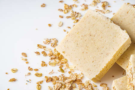 handmade soap on a white acrylic background.