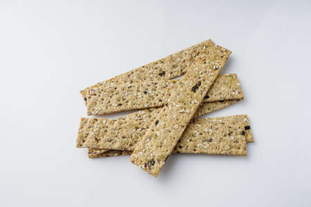 diet crispy bread on a white acrylic background.の写真素材