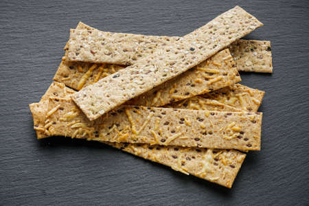 diet crispy bread on a black stone background.の写真素材