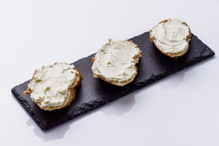 baguette cream cheese sandwich on a white background.の写真素材