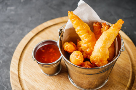 delicious hot fried shrimp in a crispy batter.の写真素材