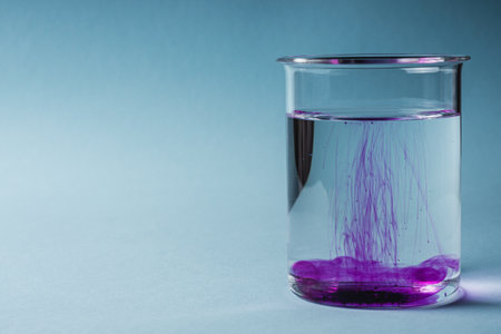 potassium permanganate solution on a blue background.