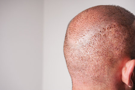 head of a young male patient after hair transplant.の写真素材