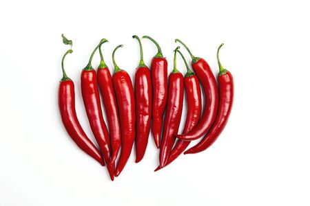 Red chilli pepper on a white background. View from above.