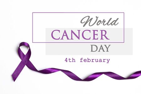 World cancer awareness month campaign, February 4. Purple awareness ribbon on white background.の写真素材