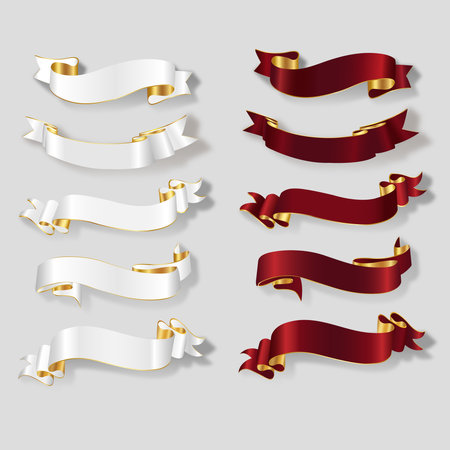 Set of red, white and gold ribbonsのイラスト素材