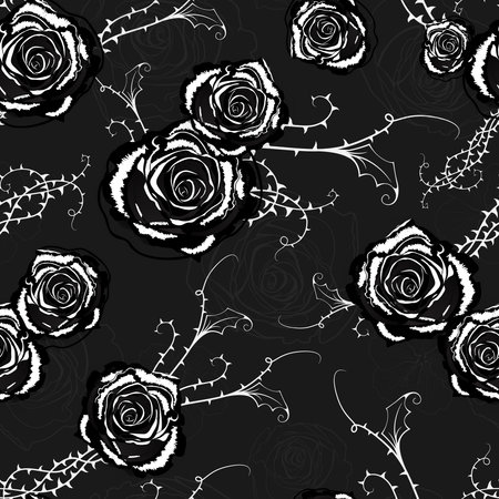 Gothic seamless pattern with black roses and thornsのイラスト素材