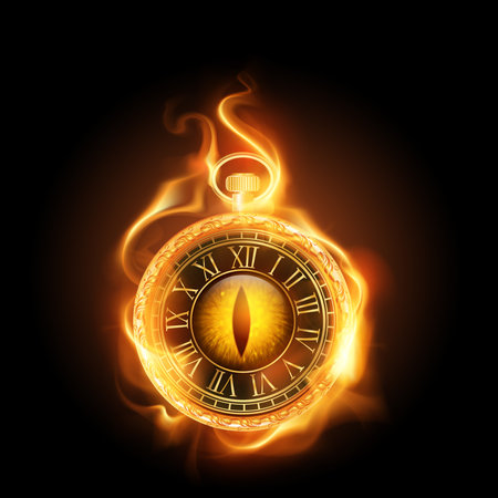 Bewitched golden watch with dragon's eye on fireのイラスト素材