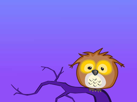 A young owl sits alone on a branch at nightのイラスト素材