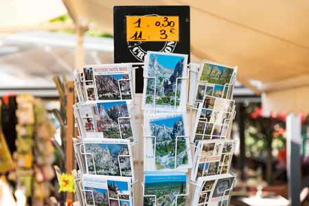 Postcard display in south of Franceのeditorial素材