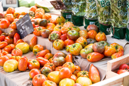 Tomatoes on a market in south of Franceの写真素材