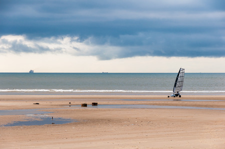 Sand yacht on a beach, north of Franceの写真素材
