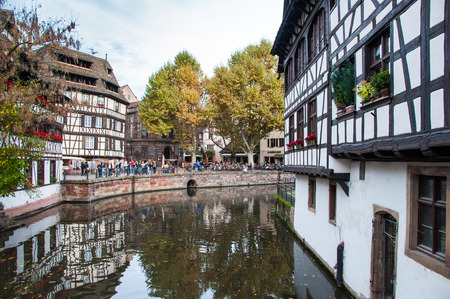 STRASBOURG, FRANCE - OCTOBER 25: Canal in Petite France area, october 25, 2013.のeditorial素材