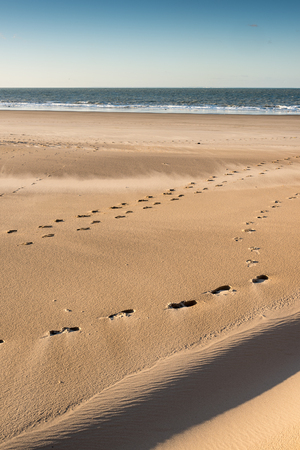 Footstep on the sand, on a beach, Franceの写真素材