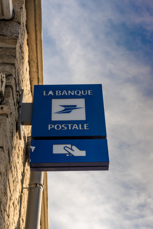 Paris, France - February 10, 2018 : La Banque Postale signboard. La Banque postale is a French bank, created on 1 January 2006 as a subsidiary of La Poste, the national postal serviceのeditorial素材