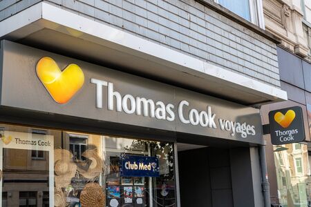 CALAIS, FRANCE - SEPTEMBER 24, 2019 : Thomas Cook travel agent in Calais, France. Thomas Cook Group is a global vacation company that collapsed in 2019.のeditorial素材