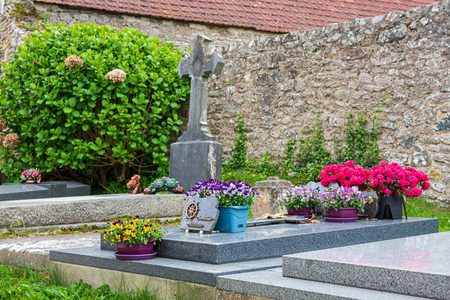 Cemetery -Omonville Petite-France - April 29, 2018: Graves in the cemetery of Omonville la petite in Franceのeditorial素材