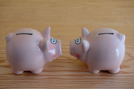 Two piggies bank isolated on whiteの写真素材