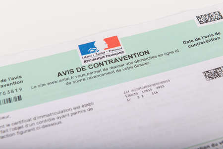 Paris, France - April 20, 2020 : Contravention notice France. Ticket sent to a motorist following a...
