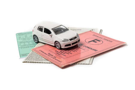 Paris, France - April 20, 2020 : Mandatory documents for driving car in France.のeditorial素材