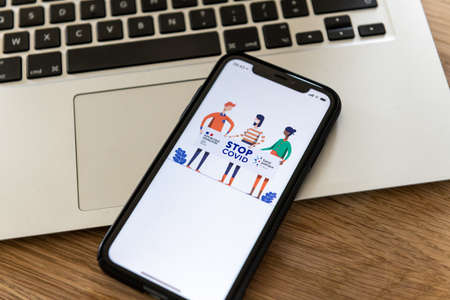 Paris, France - June, 2020 : The stop covid app on a smartphone. The StopCovid app developed by the...