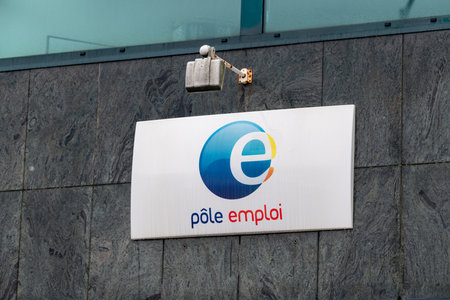 Calais, France - January 13,2020: Pole emploi logo on a building. Pole emploi is a French...