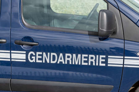 sign on a gendarmerie car emergency vehicle French policeの写真素材