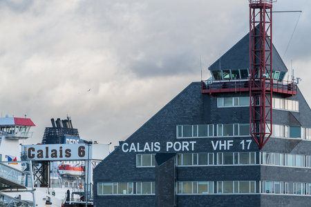 CALAIS, FRANCE - NOVEMBER 26, 2021: Ferryboat P&O and DFDS in the Port of Calais, FRANCE, sailing between Dover and Calais each day.のeditorial素材