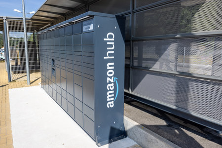 Wingen sur Moder, France - August 08, 2022: Amazon Hub Locker, where customers can take their order themselves.のeditorial素材