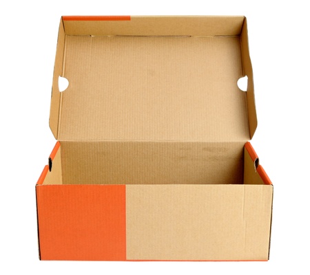 Open empty shoe cardboard box isolated on white background