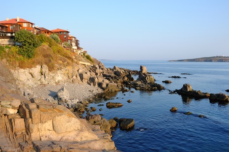 Morning on Black Sea coast in old town of Sozopol, Bulgariaの写真素材