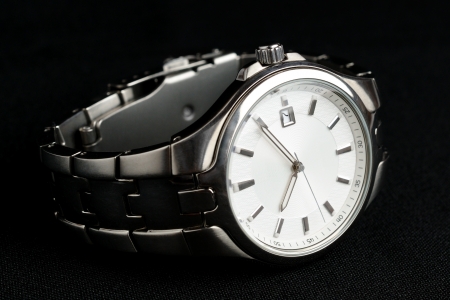 Wrist watch on black backgroundの写真素材