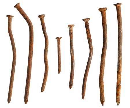 Old rusty nails isolated on white backgroundの写真素材