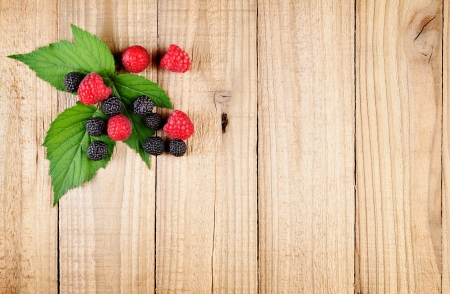 Raspberry on wooden backgroundの写真素材
