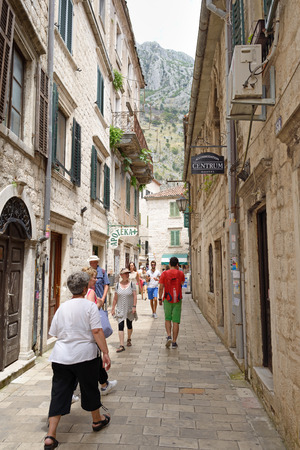 KOTOR, MONTENEGRO - JULY 9  Narrow street on July 9, 2014 in old town Kotor, Montenegro  Kotor is town on coast of Montenegro and located on the Bay of Kotor  Boka Kotorska  のeditorial素材