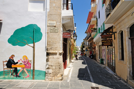 RETHYMNO, GREECE - JULY 12  Street on July 12, 2013 in city of Rethymno, Crete, Greece  Rethymno is the third largest city in Crete and the capital of regional unit のeditorial素材