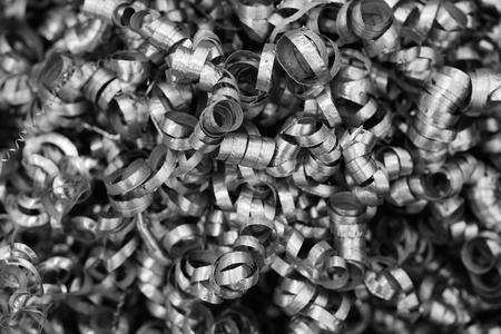 Metal shavings. Black and white imageの写真素材