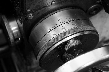 Part of lathe close-up. Black and white imageの写真素材