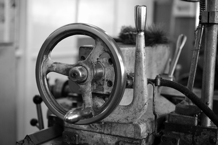 Wheel of lathe. Black and white imageの写真素材
