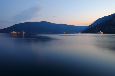 Evening in Kotor Bay near of town Risan, Montenegro