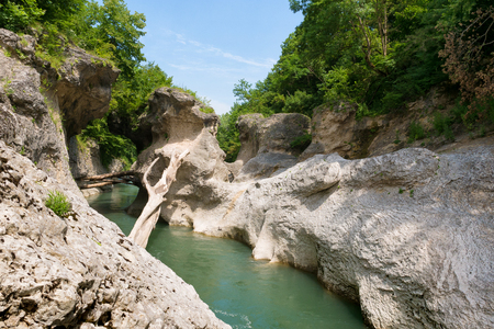 View on canyon of Belaya River in Republic of Adygea, Russiaの写真素材